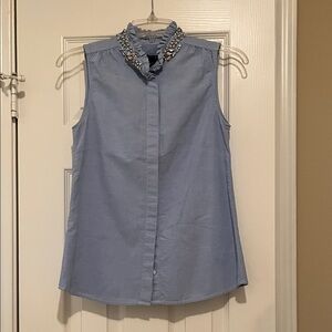 J. Crew Light Blue Sleeveless Blouse with Embellished Collar